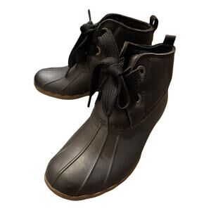 Sperry Saltwater 2-eye Leather Black Duck Boots Ankle Rain Boots Women’s Size 6